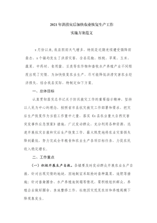 2021年洪涝灾后加快农业恢复生产工作实施方案范文.docx