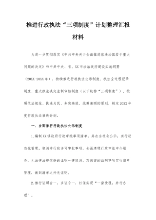 推进行政执法“三项制度”计划整理汇报材料.docx