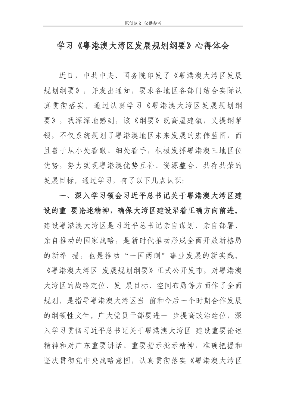 （原创）2篇学习粤港澳大湾区发展规划纲要党委支部书记研讨交流心得体会.docx_第1页