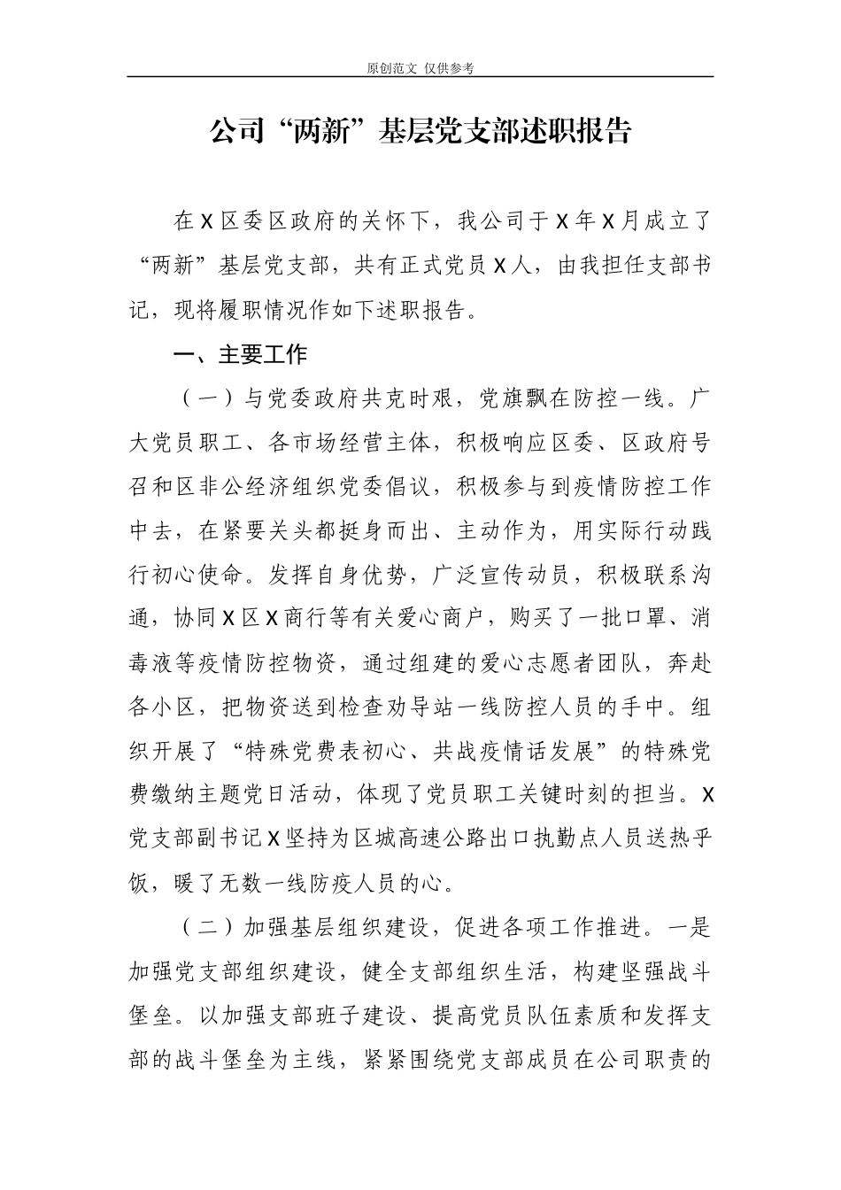 （原创）5篇2020-2021年公司两新党支部书记抓基层党建工作述职述责总结报告.docx_第1页