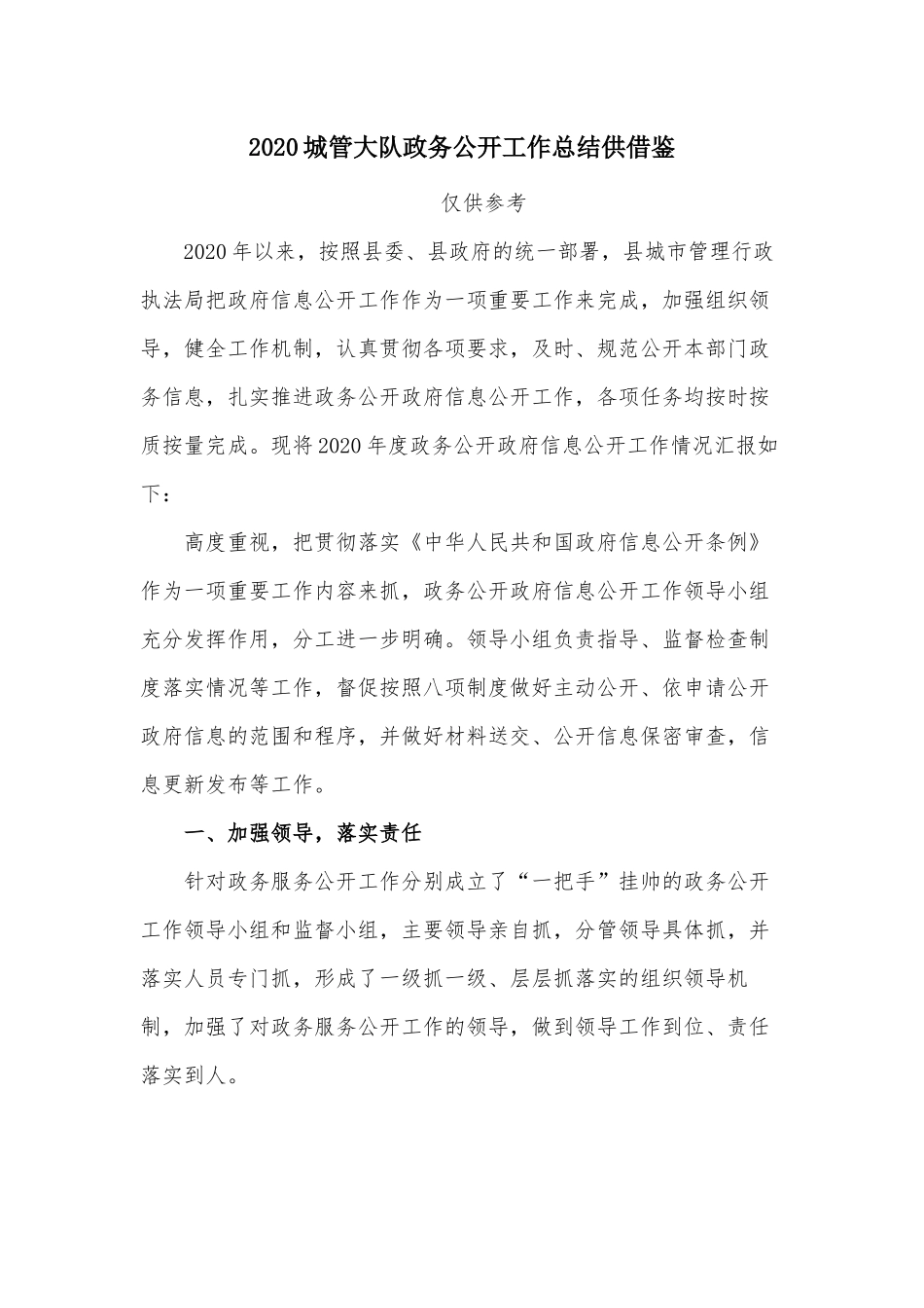 2020城管大队政务公开工作总结供借鉴.docx_第1页