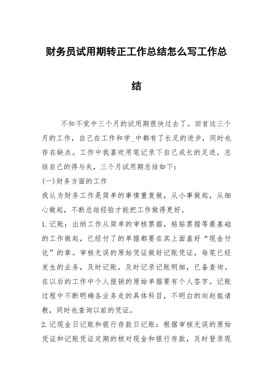 2021财务员试用期转正工作总结怎么写.docx_第1页