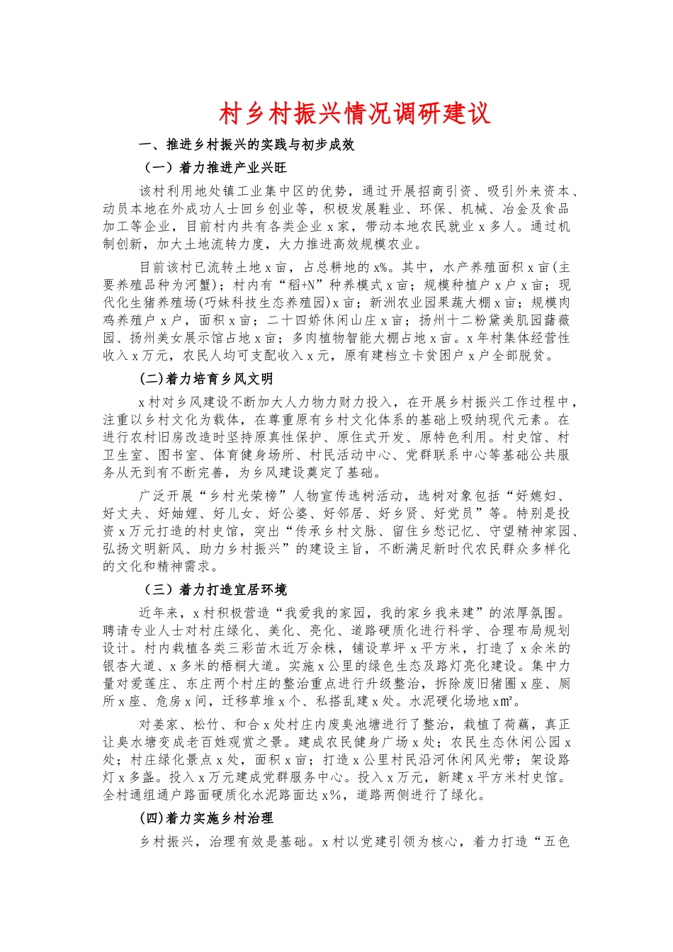 村乡村振兴情况调研建议.docx_第1页
