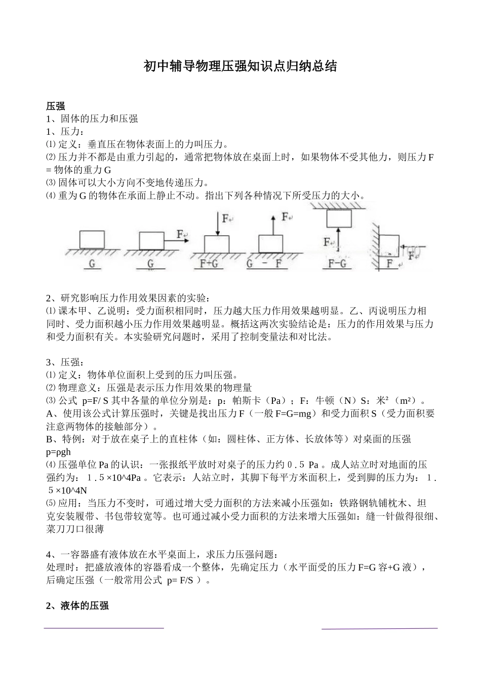 最新人教版初中物理压强知识点归纳总结.docx_第1页