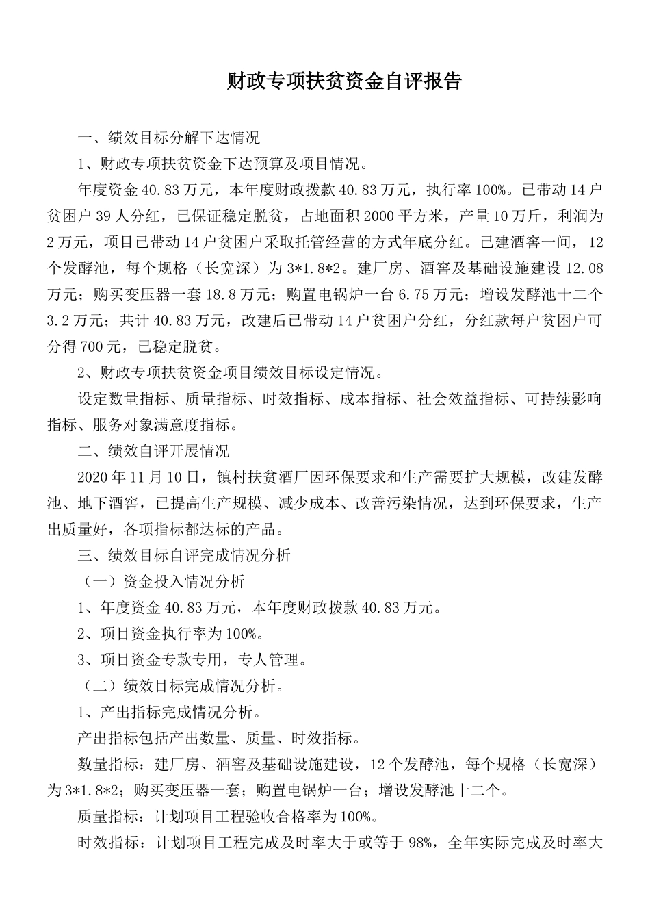 财政专项扶贫资金自评报告.docx_第1页