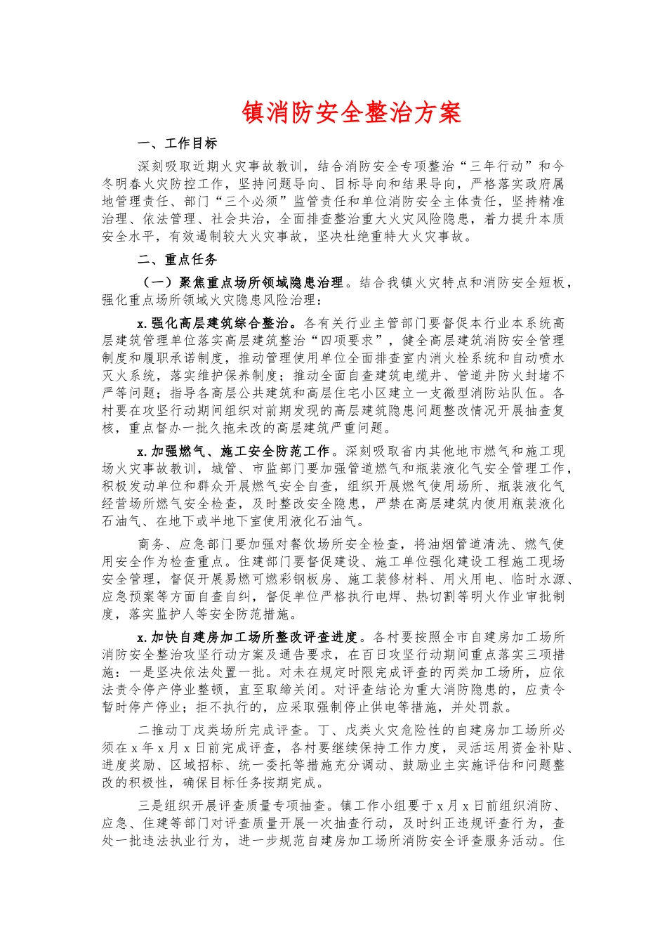 镇消防安全整治方案.docx_第1页
