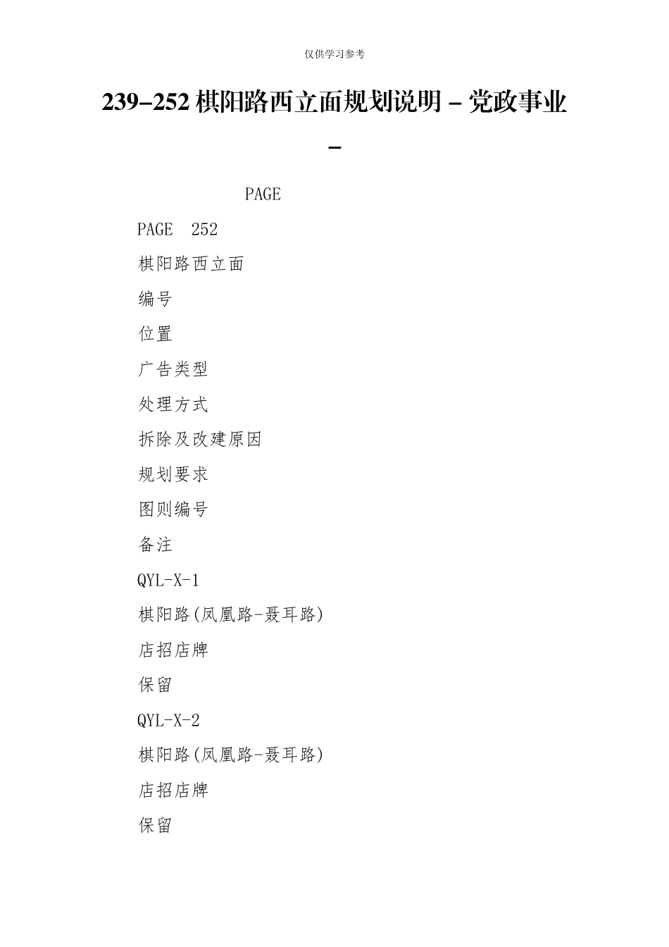 试题最新239-252棋阳路西立面规划说明-党政事业-.doc_第1页