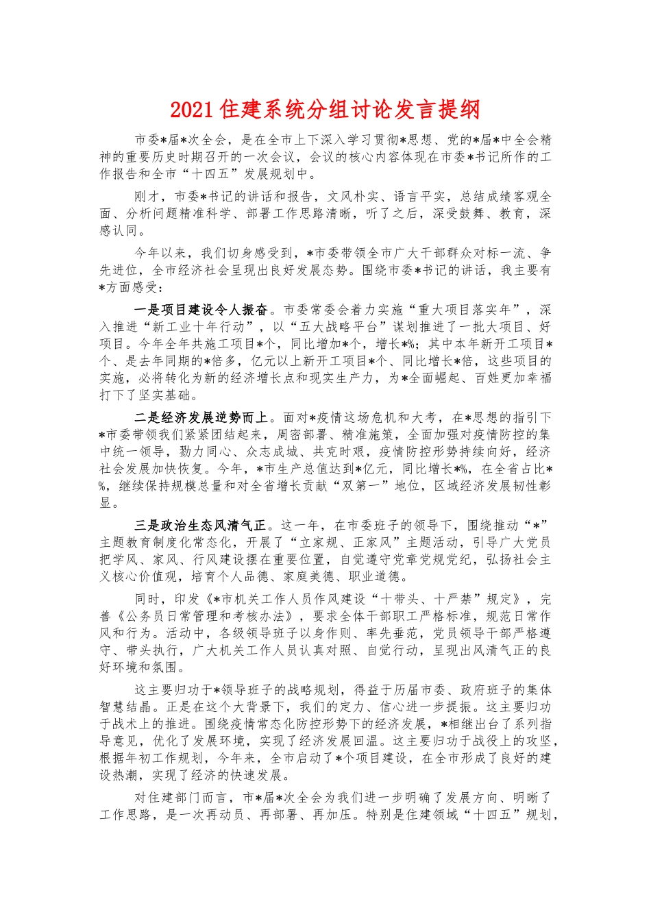 2021住建系统分组讨论发言提纲.docx_第1页