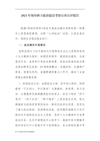 最新2021年党委党组领导班子政治素质建设考察自查自评总结报告范文.docx