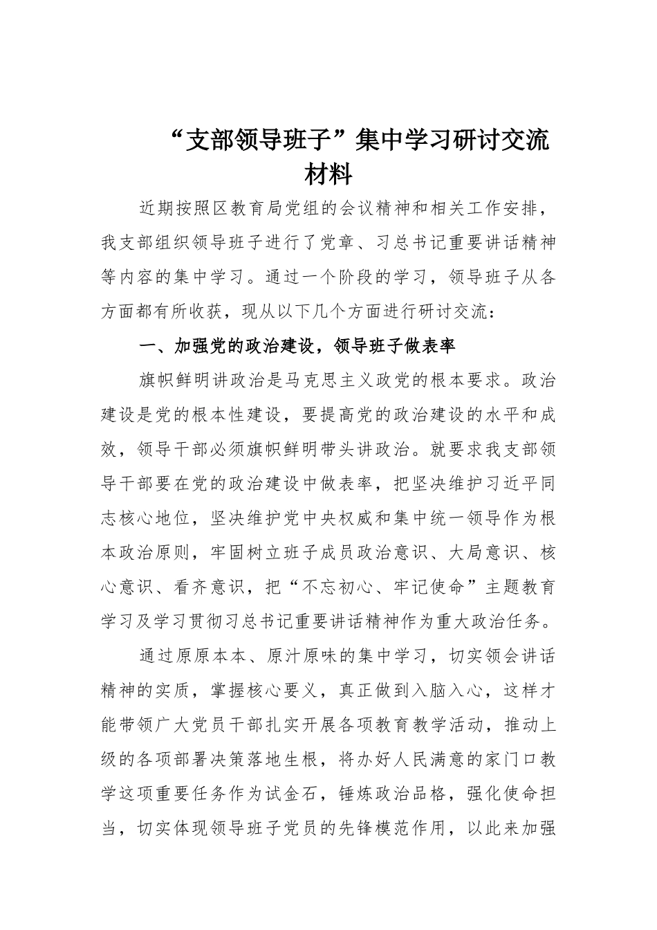 “支部领导班子”集中学习研讨交流材料.docx_第1页
