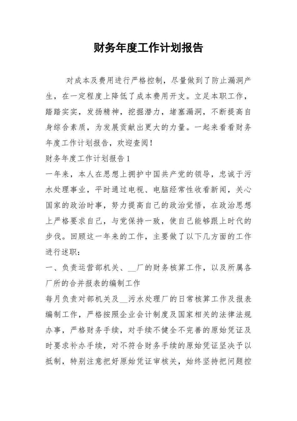 2021年财务年度工作计划报告.docx_第1页