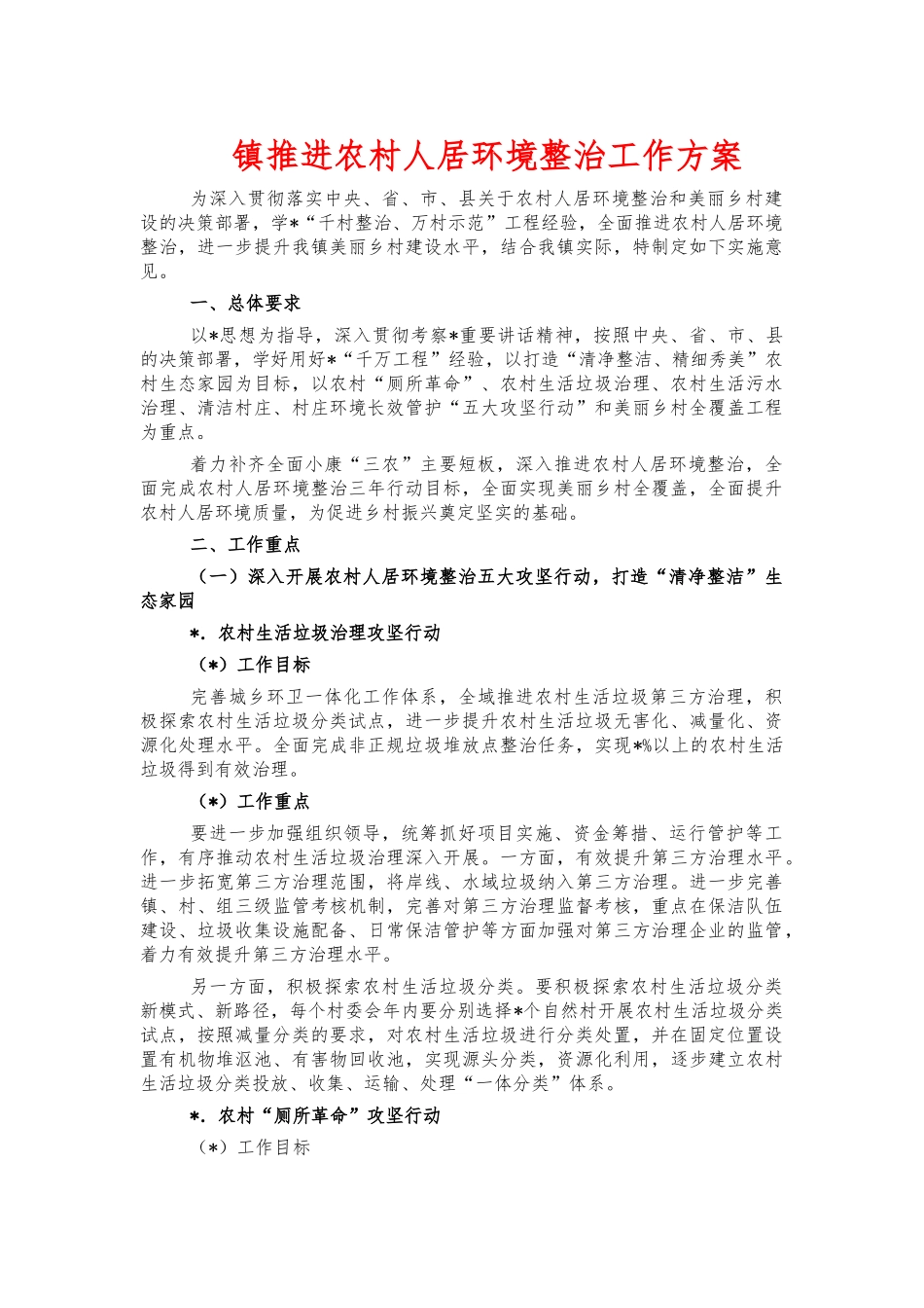 镇推进农村人居环境整治工作方案.docx_第1页