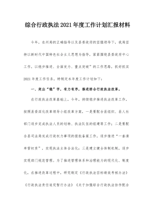综合行政执法2021年度工作计划汇报材料.docx