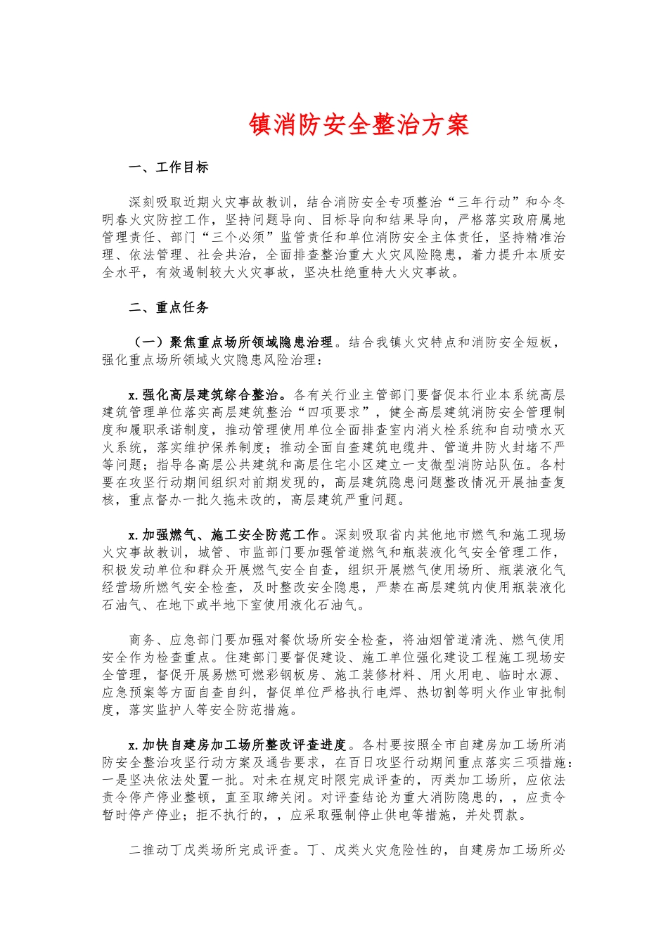 (写作交流)镇消防安全整治方案.docx_第1页