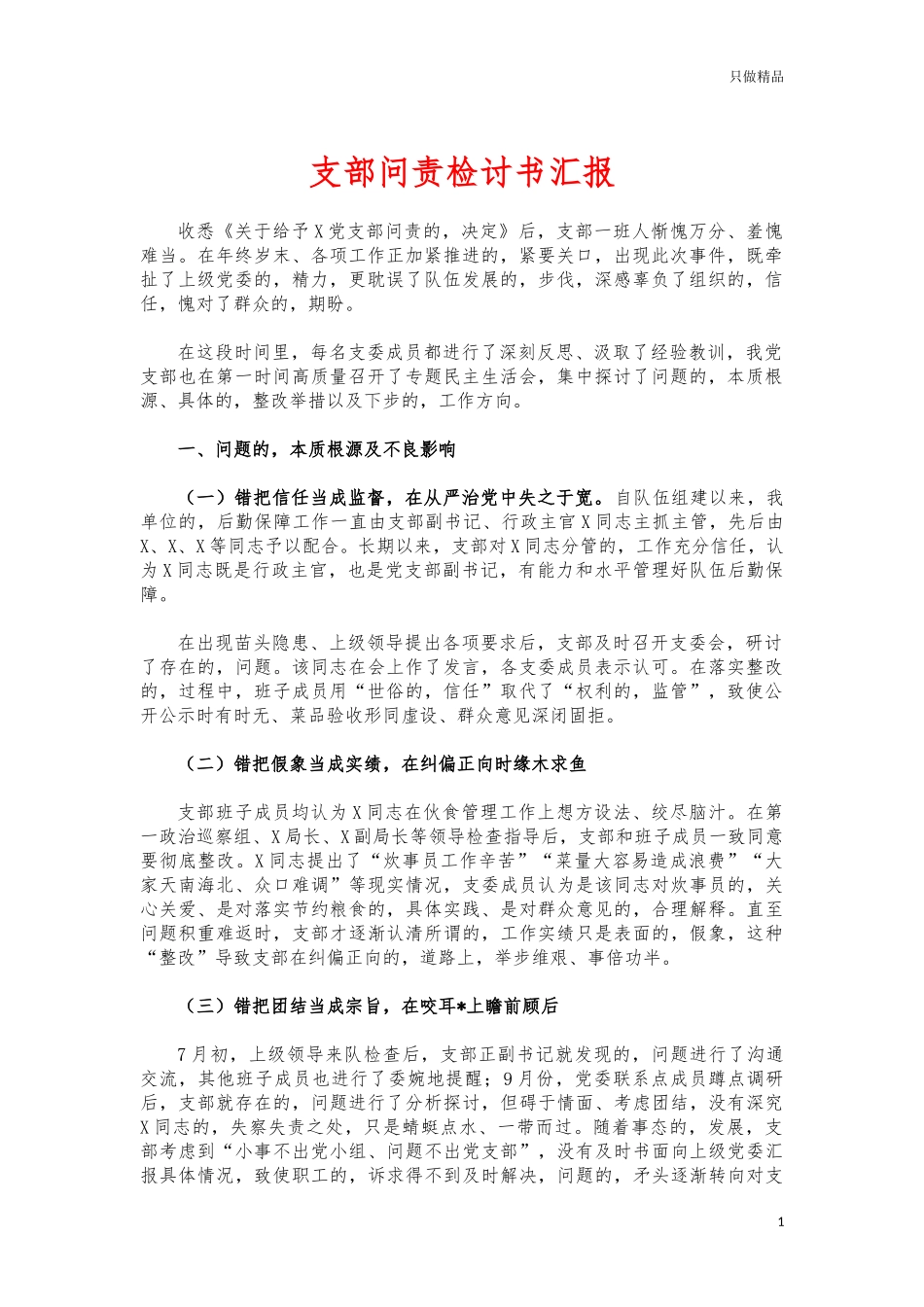 (写作交流)支部问责检讨书汇报.docx_第1页