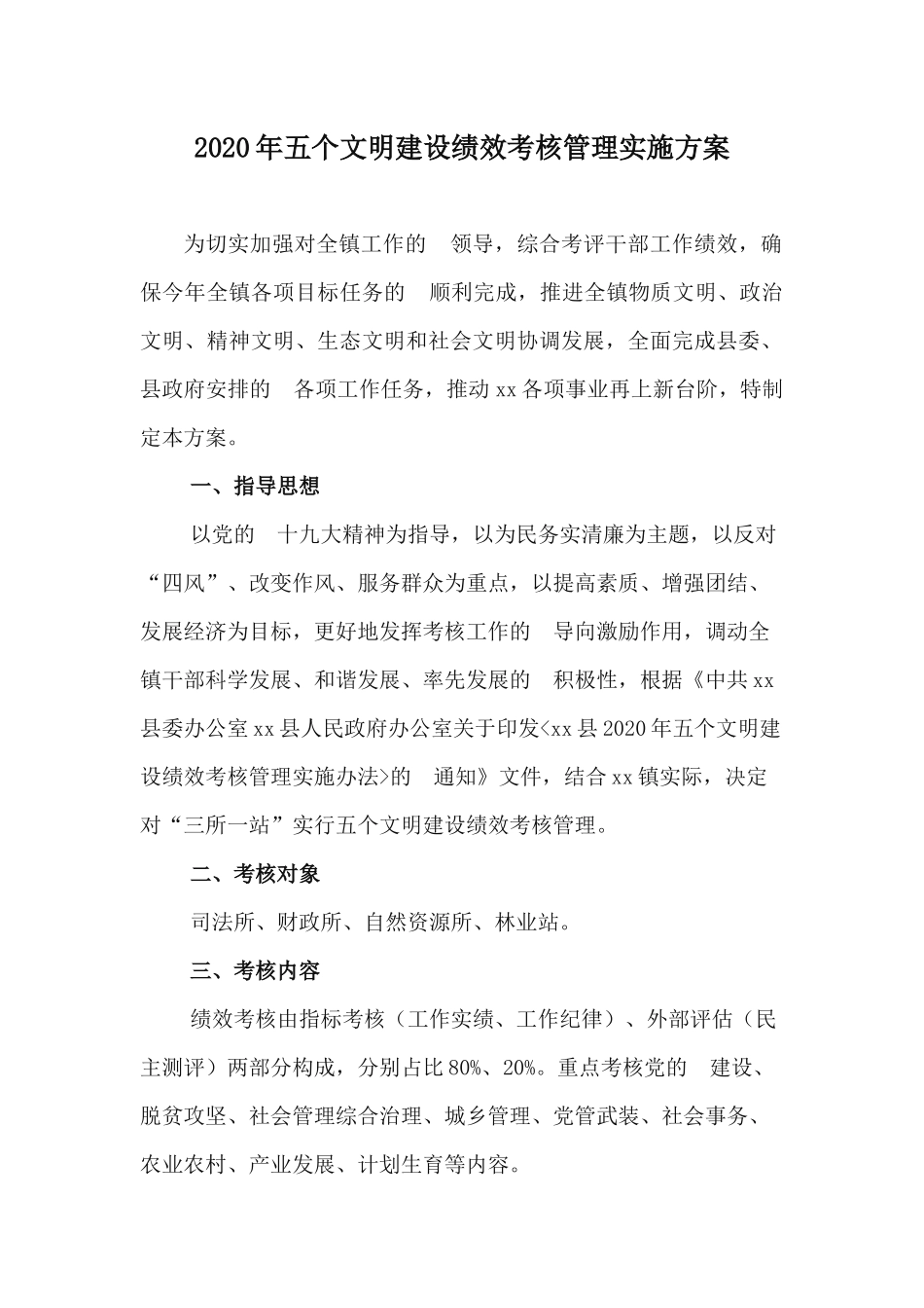 (写作交流）2020年五个文明建设绩效考核管理实施方案.docx_第1页