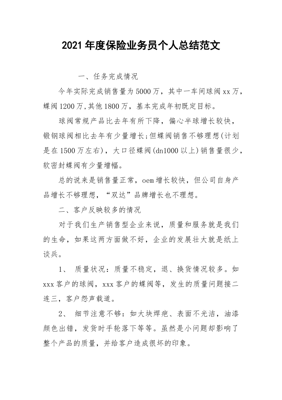 2021年度保险业务员个人总结范文.docx_第1页