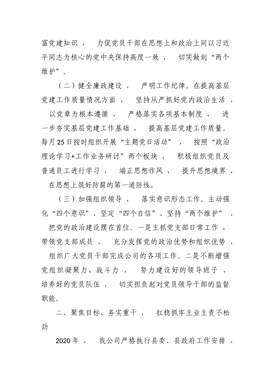 xzjphb2020-2021年度公司党支部书记董事长总经理抓党建主体责任述职述责报告.docx_第2页