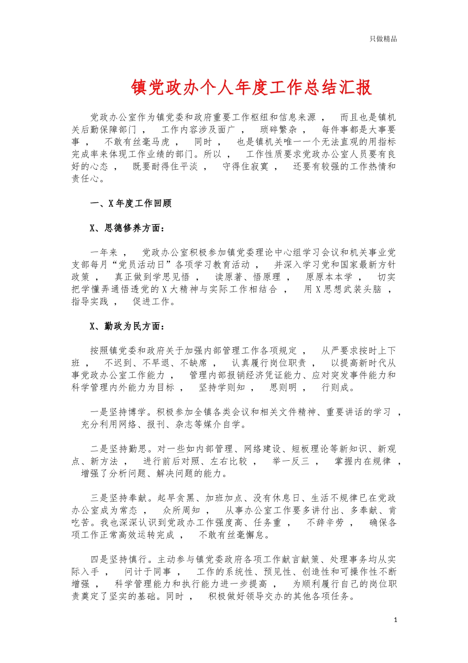 xzjphb镇党政办个人年度工作总结汇报.docx_第1页