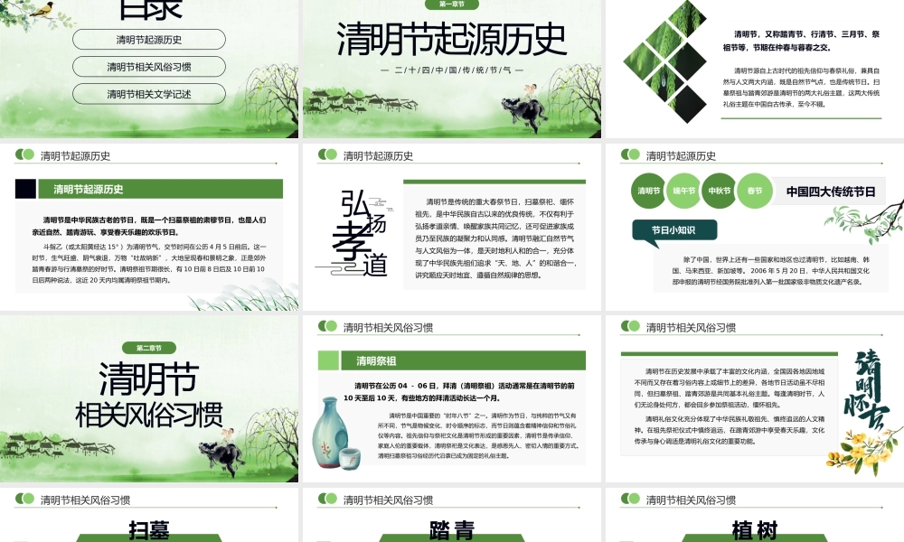 二十四节气清明节节日由来起源知识PPT课件（带内容）.pptx