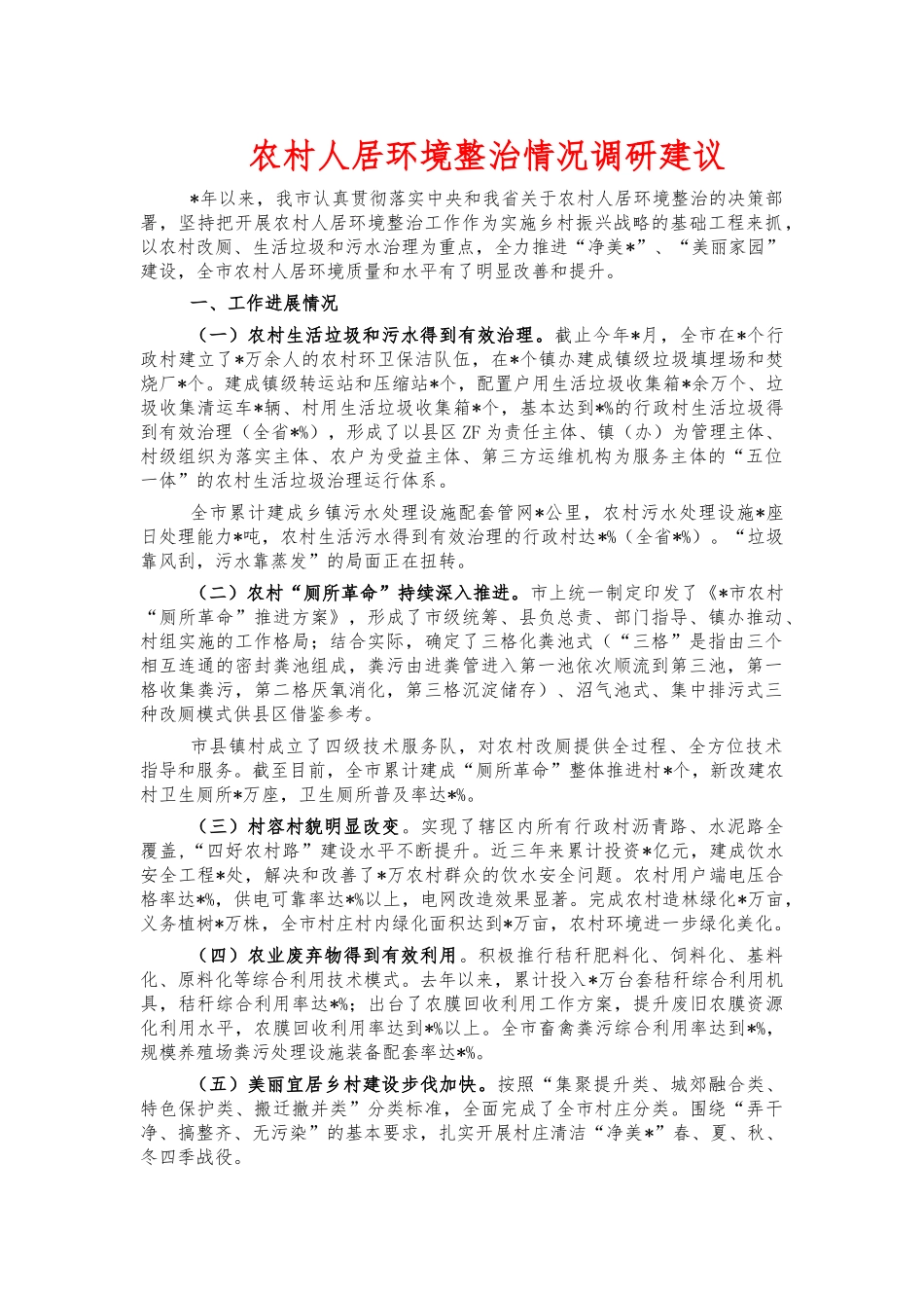 农村人居环境整治情况调研建议.docx_第1页