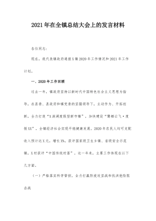 2021年在全镇总结大会上的发言材料.docx
