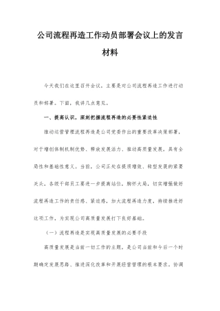 公司流程再造工作动员部署会议上的发言材料.docx
