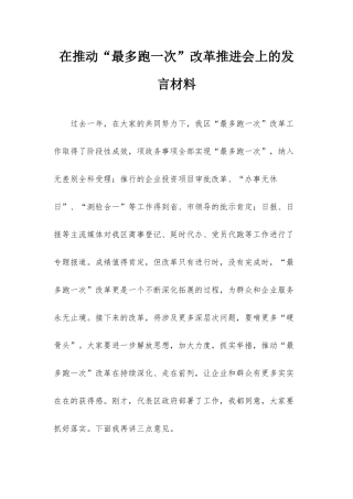 在推动“最多跑一次”改革推进会上的发言材料.docx