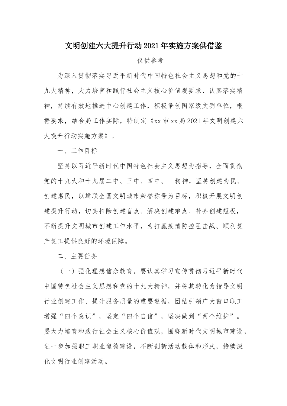 文明创建六大提升行动2021年实施方案供借鉴.docx_第1页