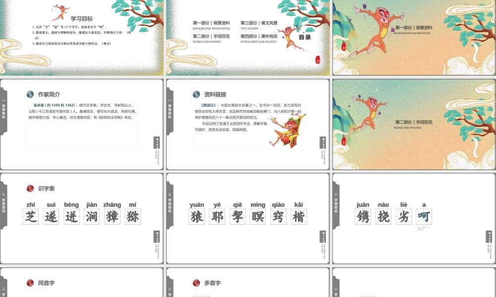 小学语文人教版五年级下册第二单元第7课《猴王出世》教学PPT课件（带内容）.pptx