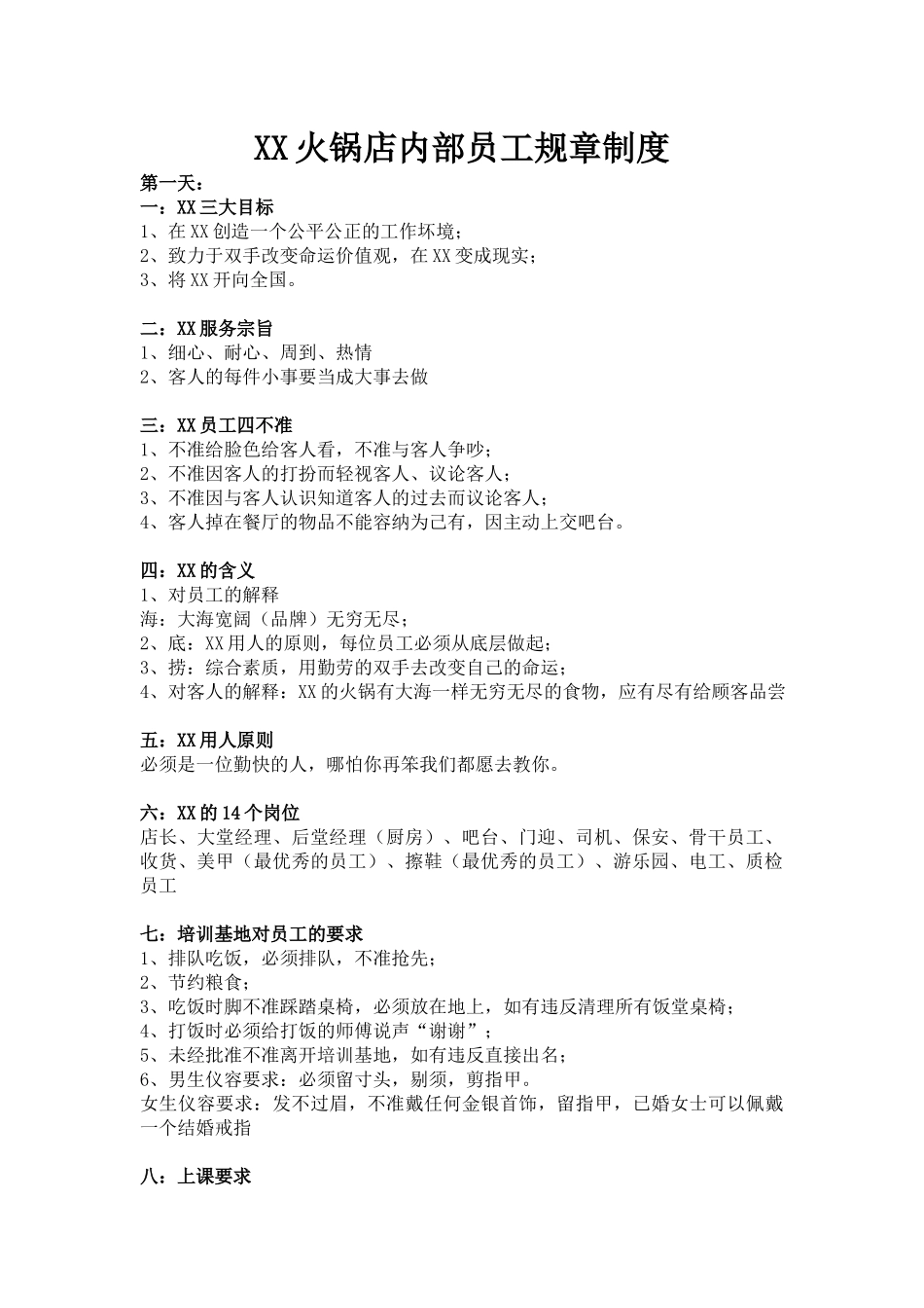 XX火锅店内部员工规章制度.docx_第1页