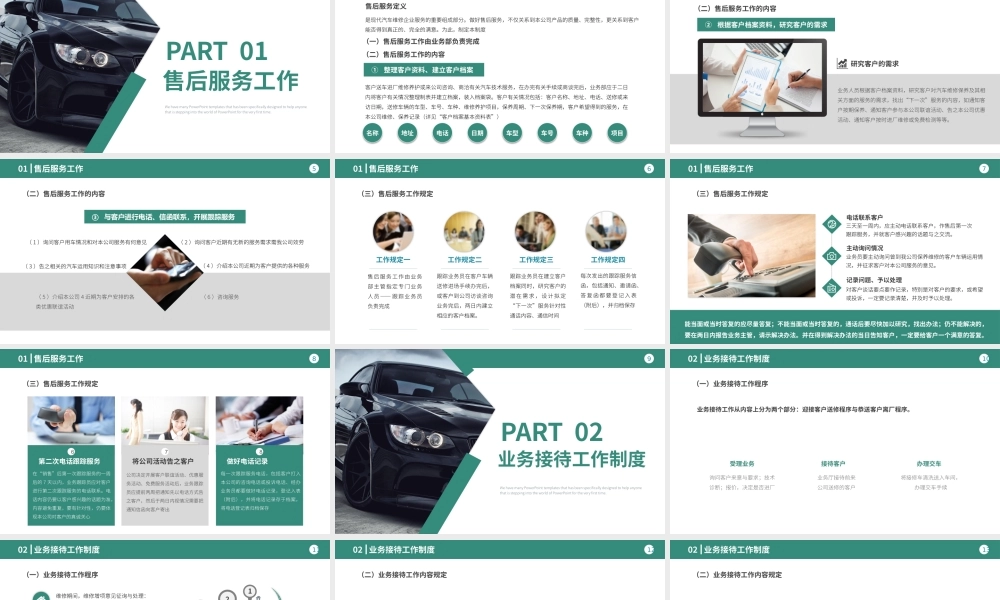 20XX年XX公司汽车售后服务部工作总结PPT展示材料（带内容）.pptx