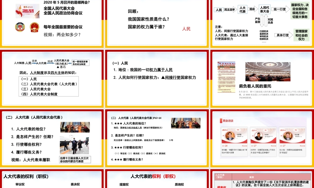 人教版高中政治必修二政治生活《人民代表大会：国家权力机关》课件（带内容）.pptx
