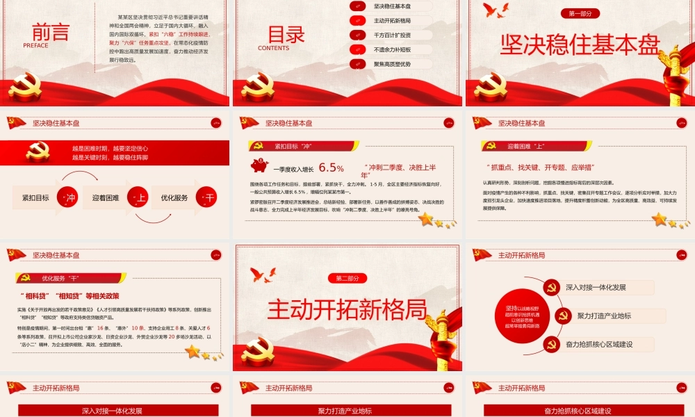 “六稳”“六保”党政党建年终工作总结PPT课件展示（带内容）.pptx