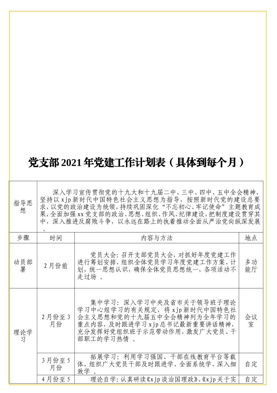 实用党支部2021年党建工作计划表（具体到每个月）.doc_第1页