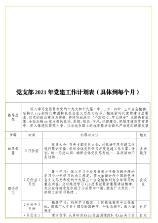 实用党支部2021年党建工作计划表（具体到每个月）.doc