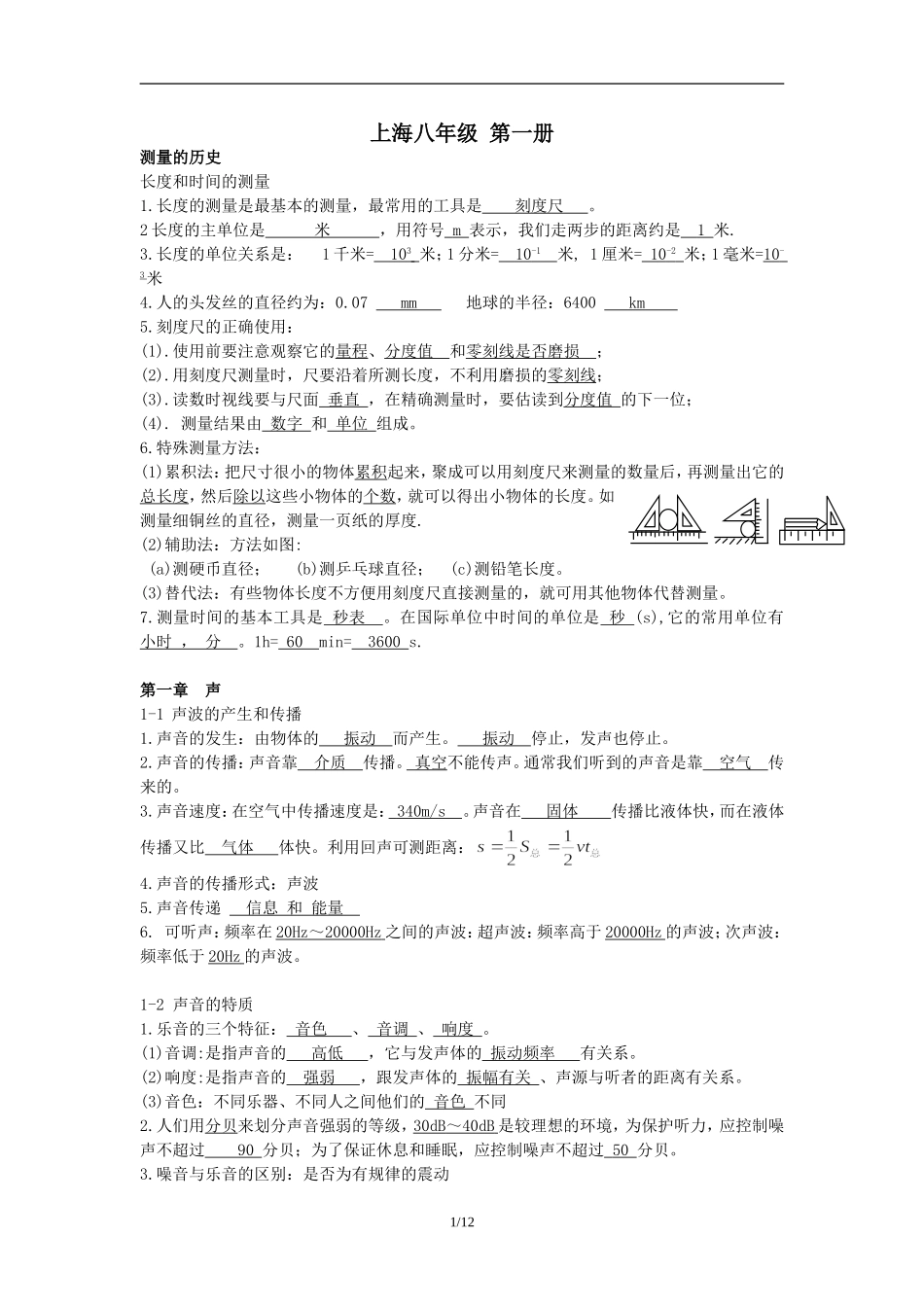 原创上海沪教版初中八年级物理知识点考点总结.doc_第1页