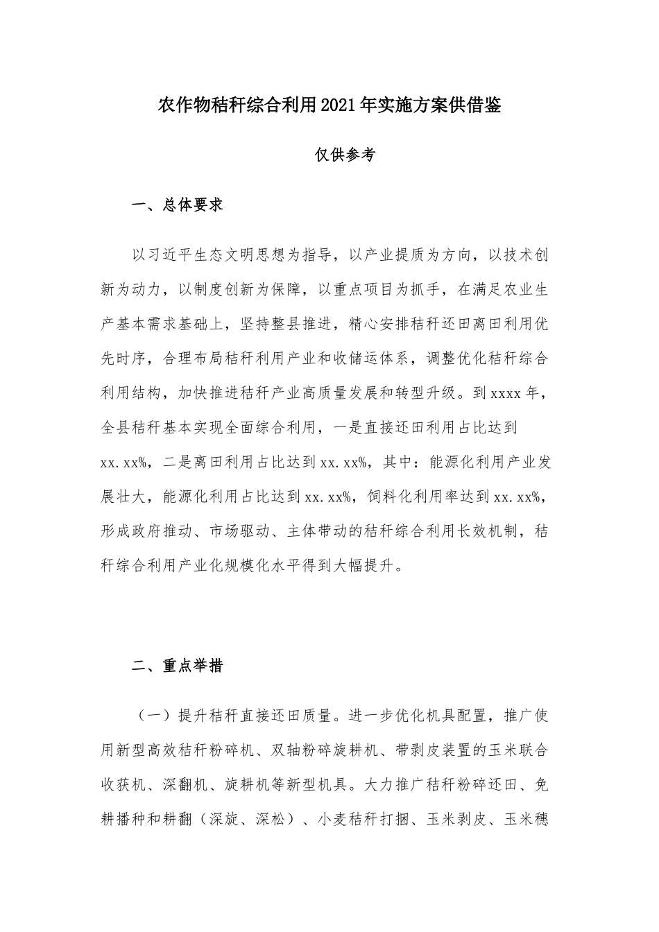 农作物秸秆综合利用2021年实施方案供借鉴.docx_第1页