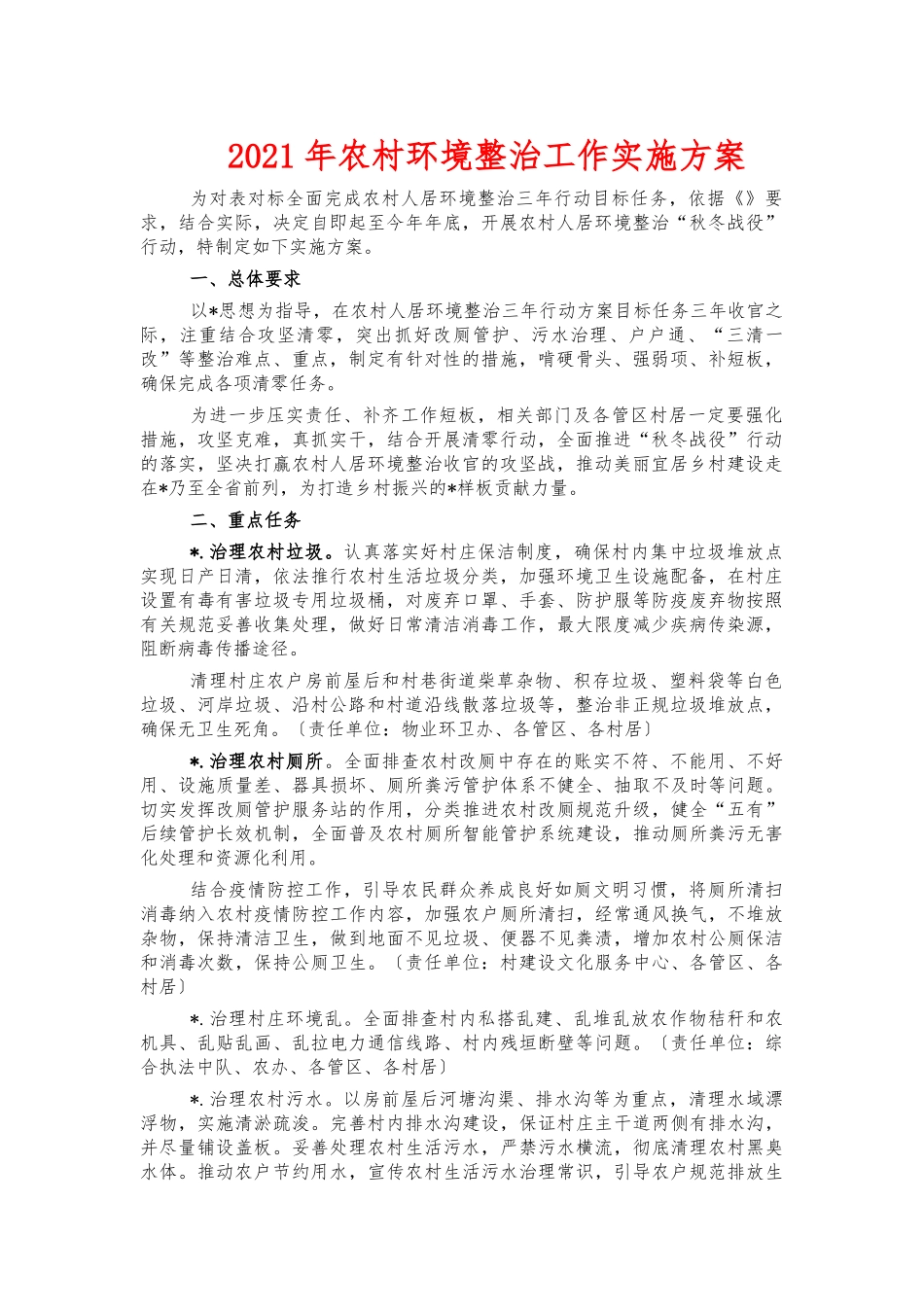 2021年农村环境整治工作实施方案.docx_第1页
