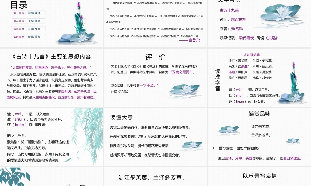 高中语文部编版高一上册《涉江采芙蓉》PPT课件（带内容）.pptx