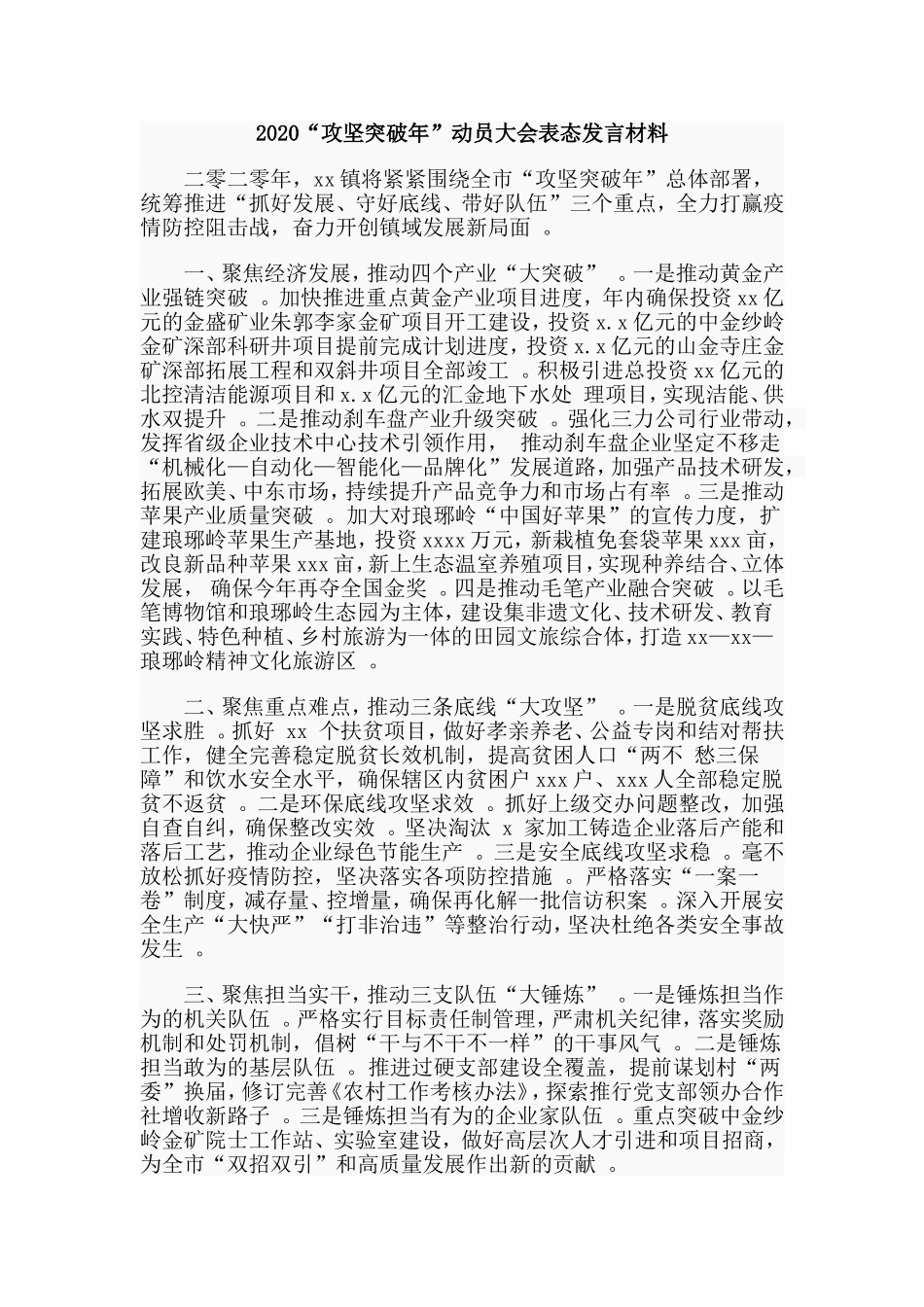 3篇2020“攻坚突破年”动员大会表态发言材料.doc_第3页