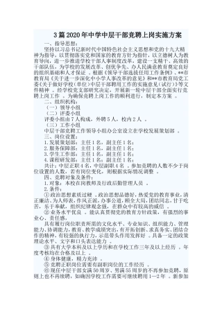 3篇2020年中学中层干部竞聘上岗实施方案.doc