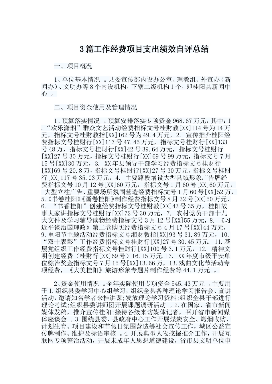 总结3篇工作经费项目支出绩效自评总结.doc_第1页