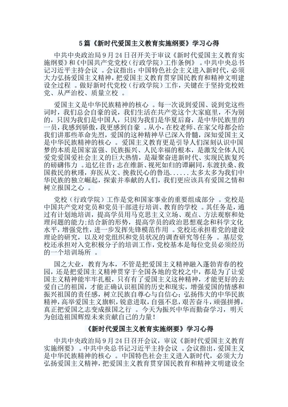 总结5篇新时代爱国主义教育实施纲要学习心得.doc_第1页