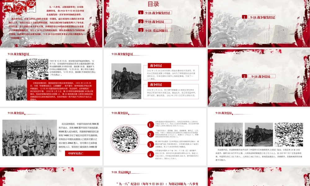 纪念九一八国耻日爱国主题教育PPT课件（带内容）.pptx