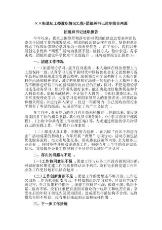 汇编215;215;街道纪工委履职情况汇报团组织书记述职报告两篇.doc
