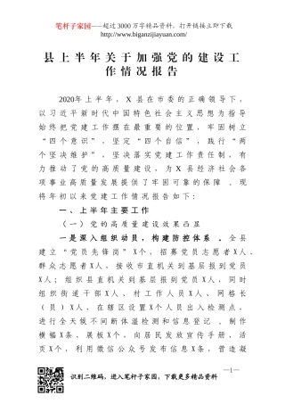 汇编215;上半年关于加强党的建设工作情况报告.doc