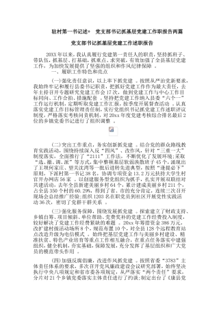 汇编160;160;160;驻村第一书记述160;党支部书记抓基层党建工作职报告两篇.doc