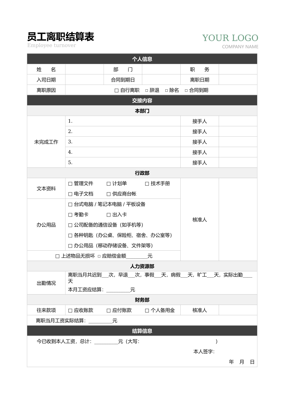 员工离职结算表.docx_第1页