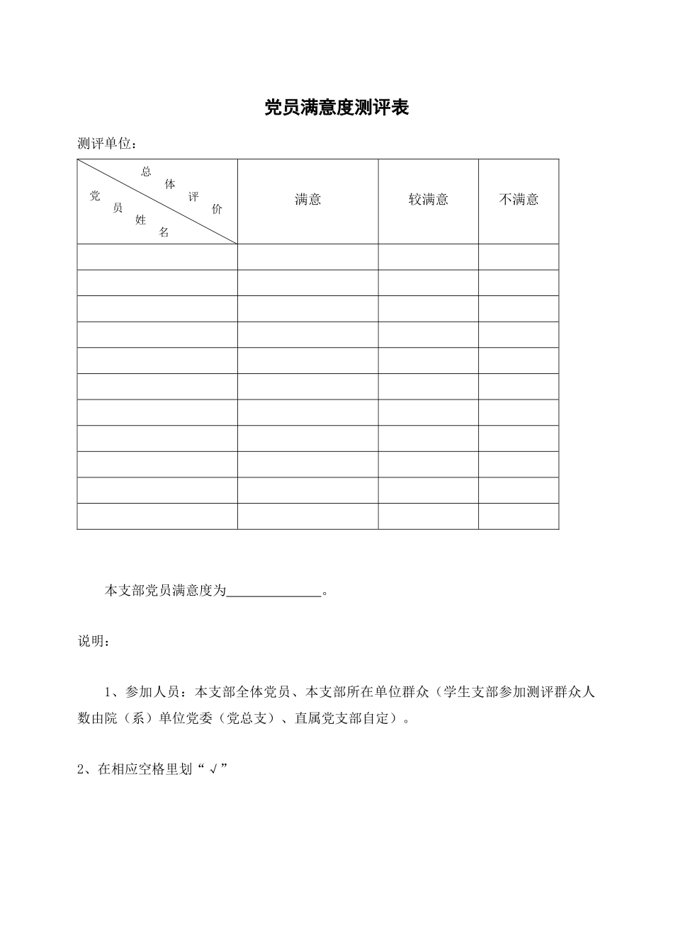 党员满意度测评表.docx_第1页